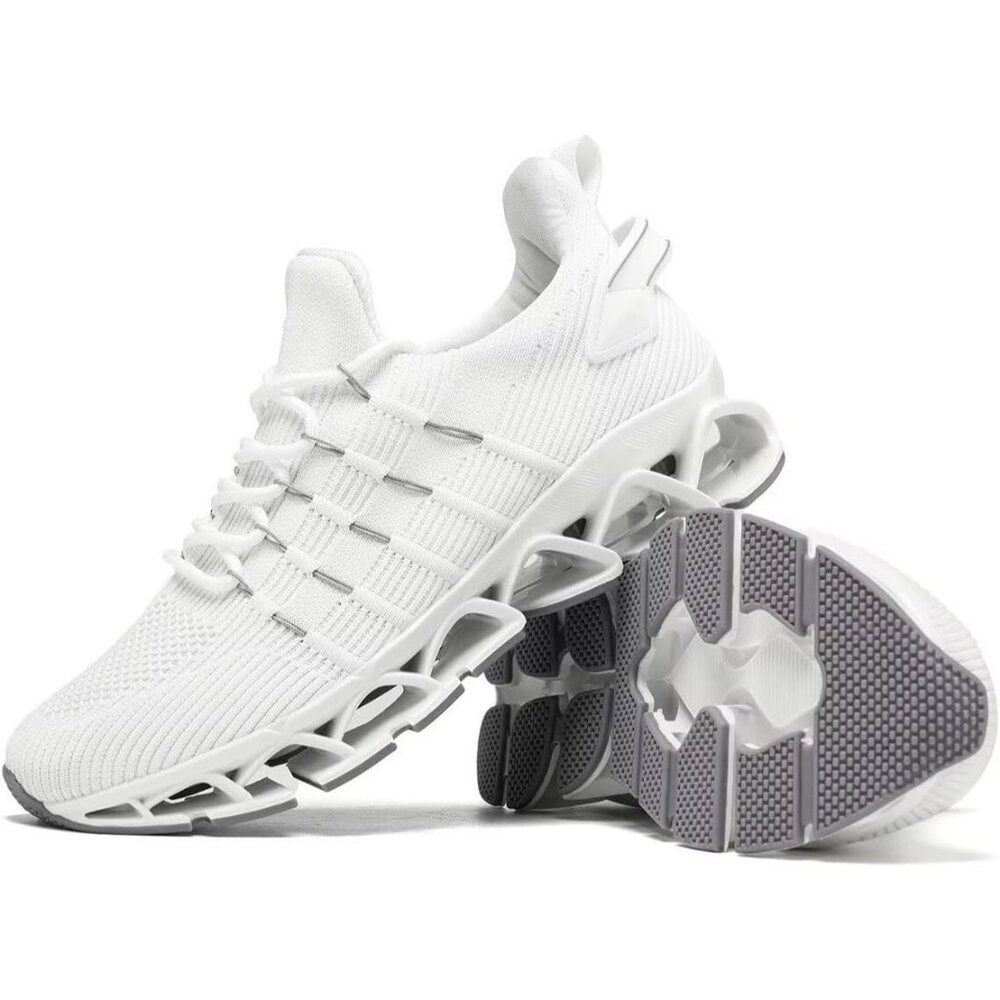 Men's White Non Slip Lightweight Workout Breathable Mesh Fashion Sneakers - Picture 7 of 7